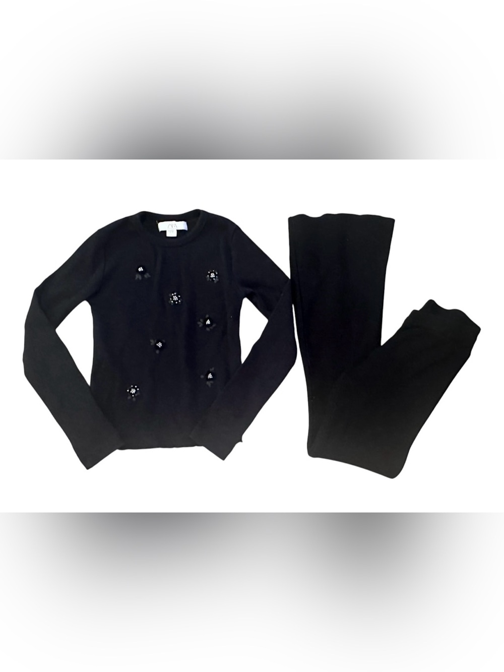 Zara Black Jeweled Top & Black Pants
